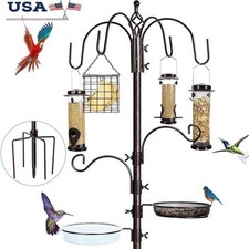 6 Hook Bird Feeding Station Kit Multi-Feeder Stand W/ Bird Bath  Mesh Tray New