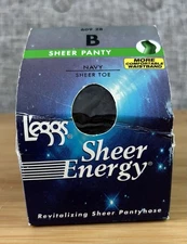 Y2K L'eggs Sheer Energy Pantyhose Navy Blue Size B Sheer Toe Panty Revitalizing