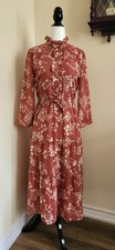 Vintage-style GRANNY CHIC coral floral ruffled midi dress US 10 New