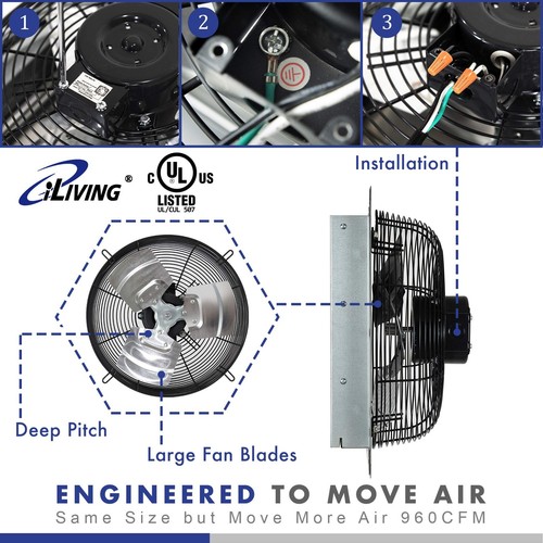 iLIVING 12" Wall Mounted Shutter Exhaust Fan, Automatic Shutter, with Thermos... - Picture 3 of 6