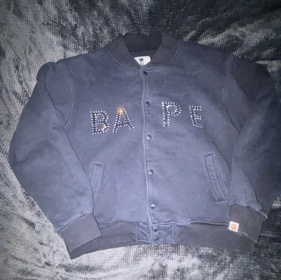 Bape Swarovski Rhinestones Black Varsity Button Up Jacket XXL 100% AUTHENTIC
