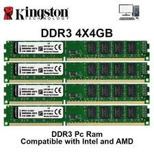 Kingston 16GB 4x4GB DDR3 1600MHz PC3-12800 Desktop Memory 1.5V 240-Pin DIMM