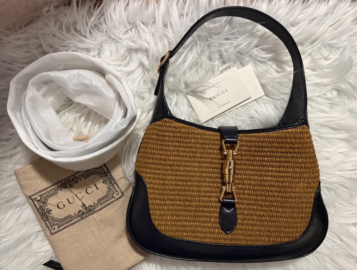 Gucci Jackie 1961 Raffia Large 2-Way Shoulder Bag Brown Raffia