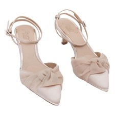 Jewel Badgley Mischka Favor Pointed Toe Evening Knot Nude Satin Pumps Sz 7M