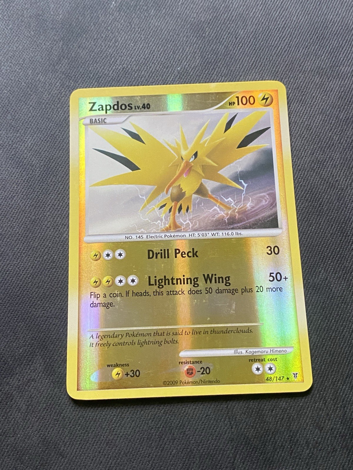 Zapdos 48/147 Platinum Supreme Victors Pokémon 2009 Card Reverse Holo Rare NM