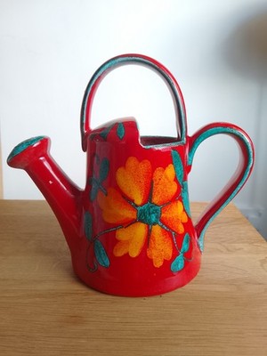 Seltene italienische rote Majolika Keramik Gießkanne Bellini/Raymor Mid Century