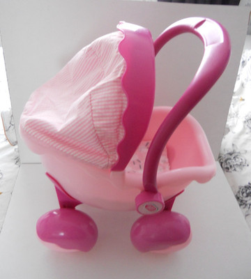 CHAD VALLEY 9 ZOLL PUPPENWAGEN ROSA MIT NEUER BETTWÄSCHE 20 ZOLL HOHER GRIFF