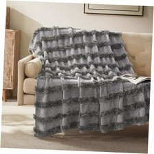 Throw Blanket for Couch - Chenille Throw Blanket, 60 80 Light Grey dark Grey