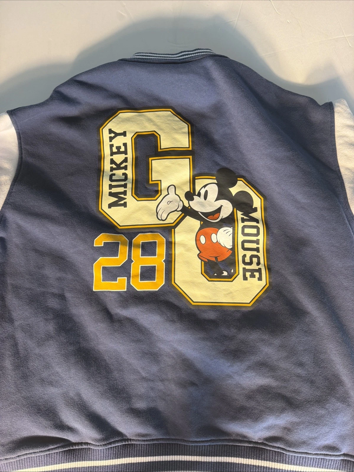 Disney Mickey Mouse Varsity Jacket Snap Front Blue White Men’s Medium - product detail image 8
