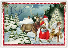 Postcard Glitter Tausendschoen Santa Reindeer Angel  Postcrossing