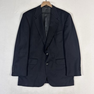 Oscar de la Renta Mens 42R Navy Striped Wool Blazer Sport Coat Vintage
