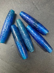 5Pcs Rare Tibetan Old Blue Natural Agate Dzi Carved Ritual Beads !!!!!