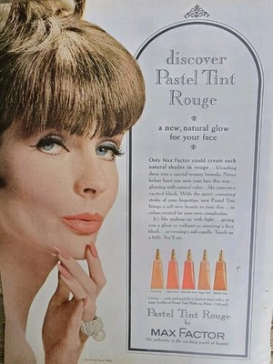 1964 Max Factor Pastel Tint Rouge David Webb Jewelry Ring Vintage Cosmetic Ad
