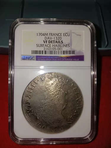 1704-1709 France  ECU DAV 1320  NGC VF DETAILS SURFACE HAIRLINES. OVERSTRUCK.