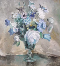 Colin Campbell - Original Oil Painting - Flowers in a Glass Vase. Still Life.