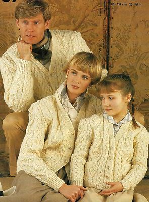 236 MAN'S LADIES CHILDRENS ARAN CABLE CARDIGAN 26-48