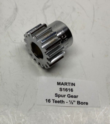 MARTIN S1616 Spur Gear - 16 Teeth - 14-1/2 Degree - 1/2'' Bore - Chrome Plated -
