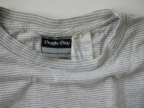 Vintage Bugle Boy Surf Skateboard Snowboard Gray Striped 90s T Shirt Size Large - Picture 6 of 8