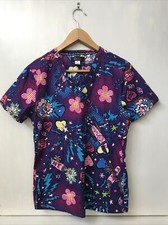 KOI Lite 328PR Cartoon Purple Pink Blue Print V-Neck 2 Pocket Scrub Top Size M