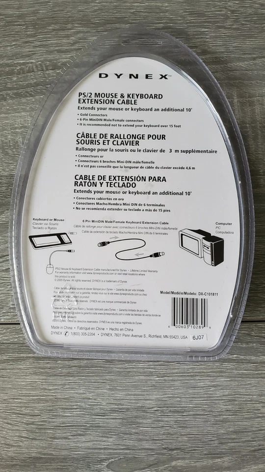 New / Sealed Dynex 6' PS/2 Mouse/Keyboard Extension Cable - DX-C101811  - Image 2 of 3