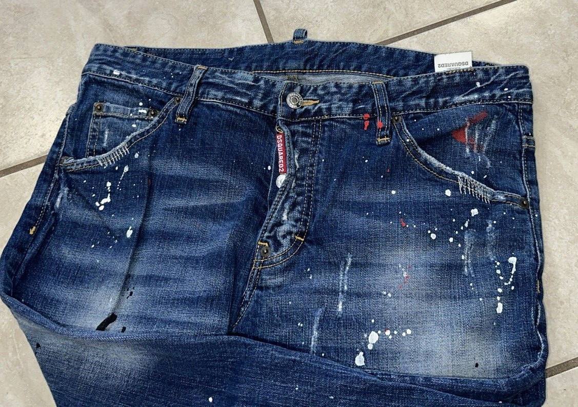 Dsquared2 ICON SLIM JEAN DISTRESSED MED WASH PAINT SPLATTER BUTTONFLY IT Sz 52 image 4