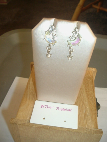 Clear Crystal Moon Adorned Dangling Stars Silver Betsey Johnson Pierced EARRINGS - Picture 3 of 6
