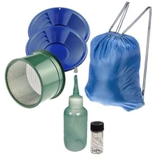  12" & 10" Blue Gold Pans Panning Kit with Sniffer & Vial, Small 6" Classifier