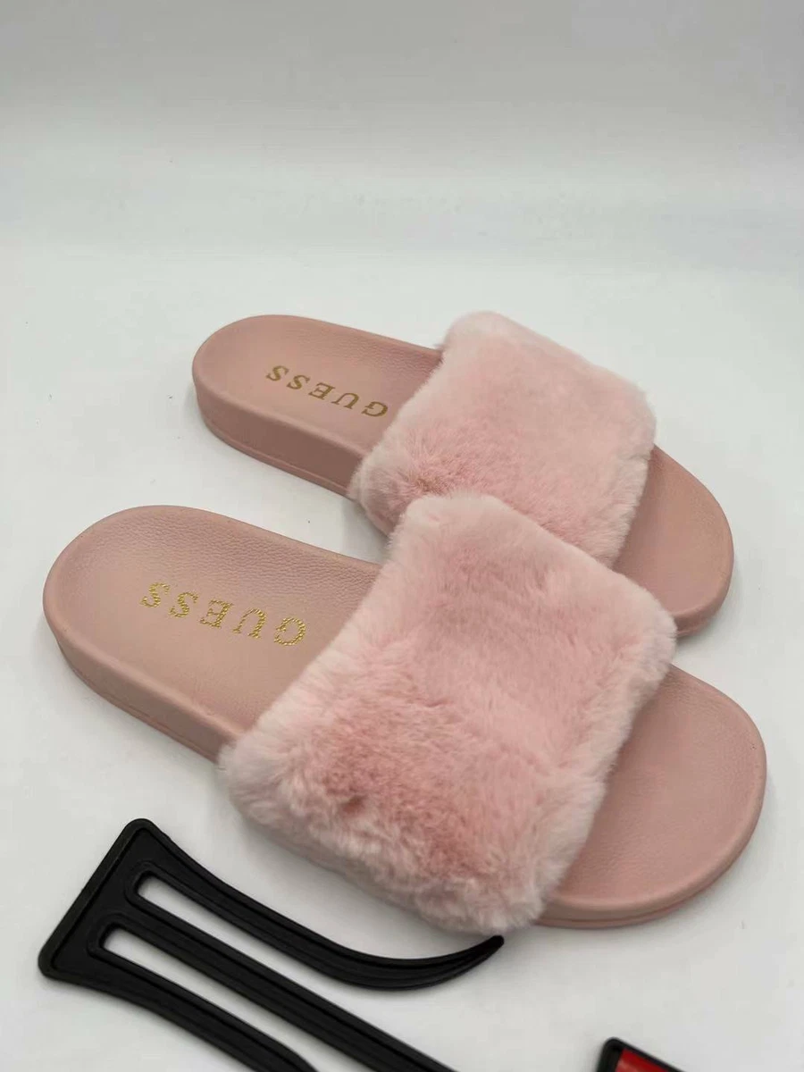 Light pink fur slides sale