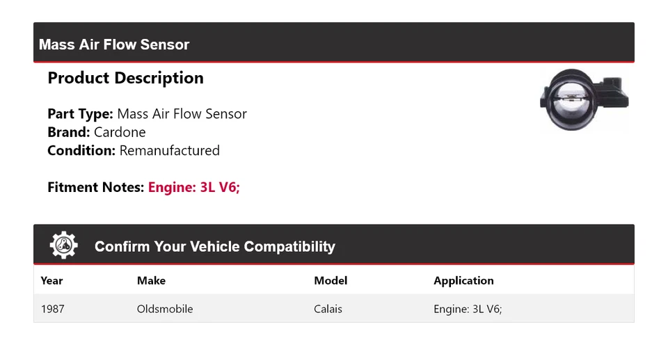 Sensor de flujo de aire masivo Cardone Oldsmobile Calais 1987 3L V6 Foto 2 de 4