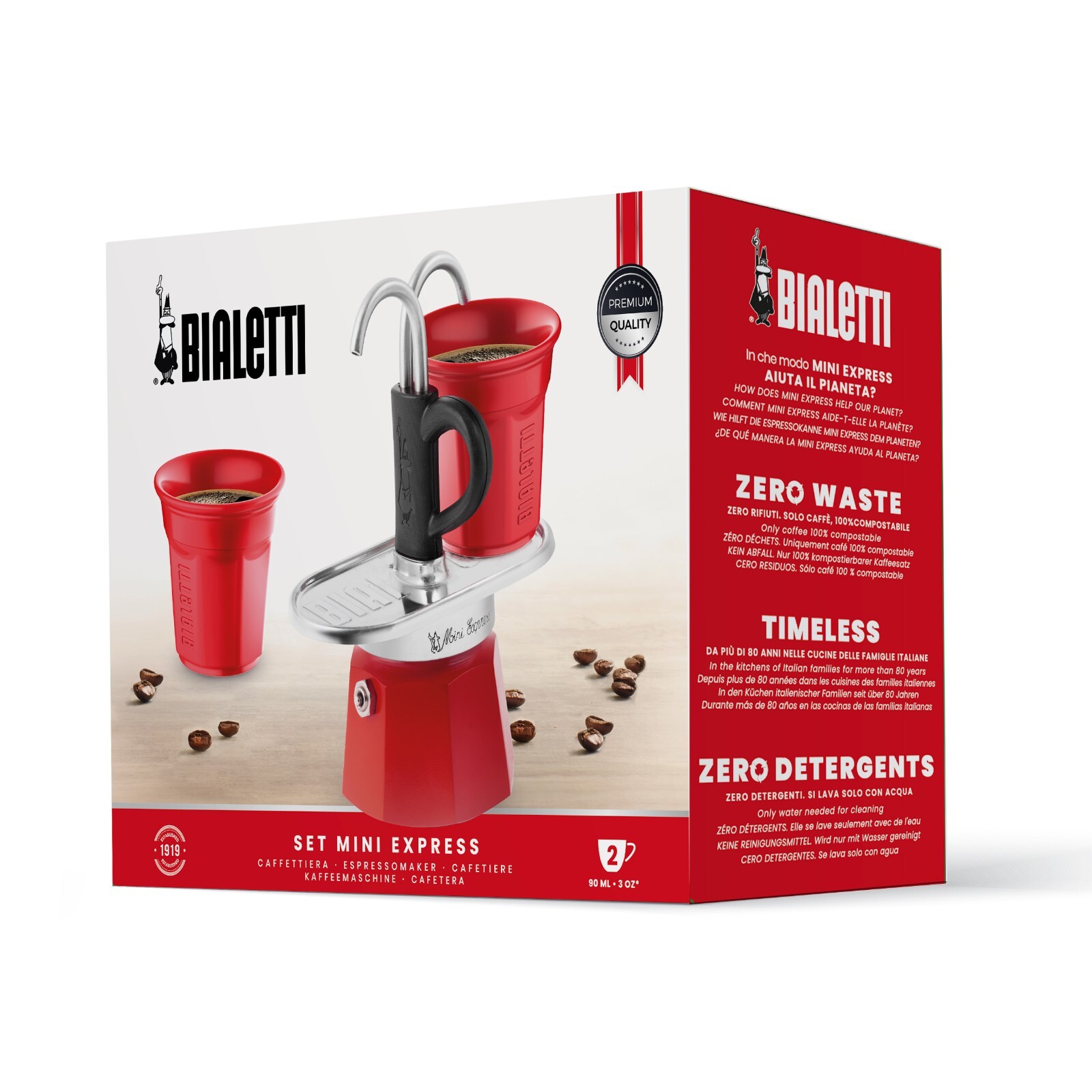 Bialetti Mini Express Red 2 Cup Moka Pot Aluminium Double Stove Top Coffee Maker