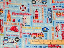 Save the Day Fireman Nurse Doctor Police EMT Cotton Fabric 18" x 44" 9739-5 GLO