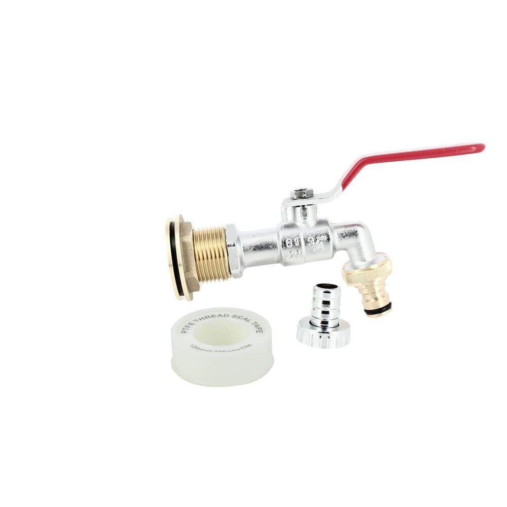Passe-paroi 1'' vers 3/4'' en laiton avec robinet chromé et nez de 20 mm