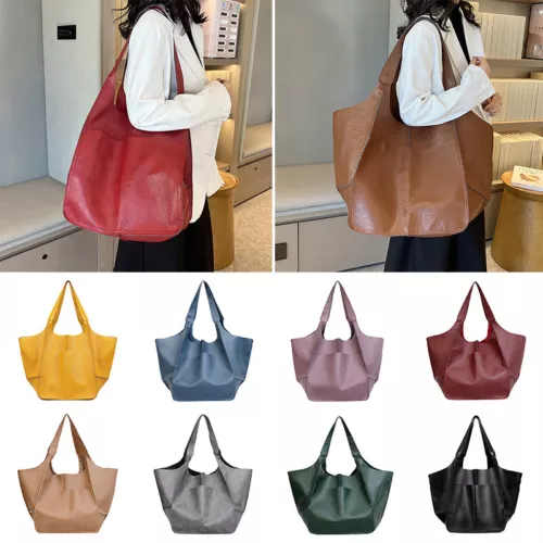 Women Large Capacity Soft Leather Casual Tote Shoulder Bag Retro Shopper Handbag - Picture 2 of 35