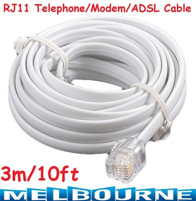 High Speed 3m 10ft RJ11 Telephone Phone ADSL Modem Line Cord Cable ...