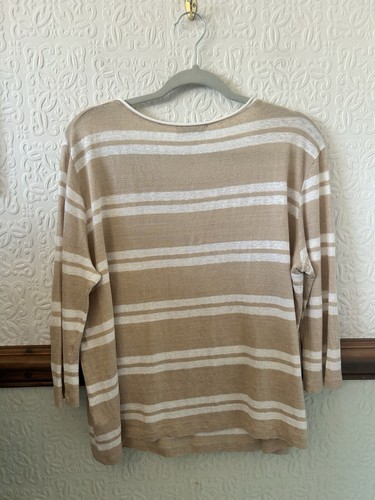 Le Tricot Perugia Linen Striped Jumper Camel And White Size Large - Picture 8 of 8