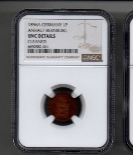 Germany Anhalt-Bernburg 1 pfennif 1856A NGC Unc details-cleaned