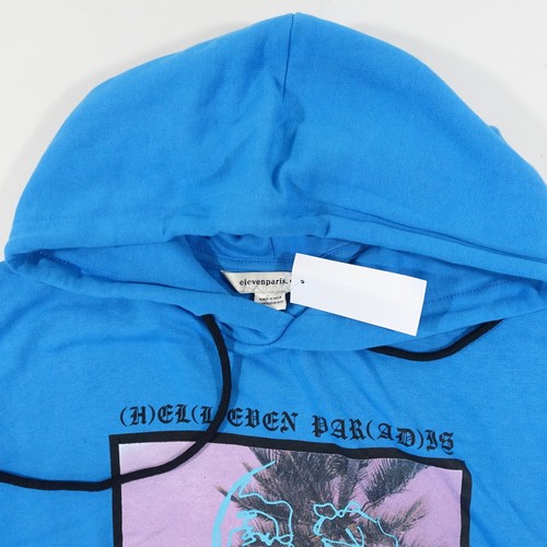 ELEVEN PARIS BLUE SMALL TROPICAL PALM TREE HOODIE PULLOVER SWEATER MENS NEW - Picture 3 of 9