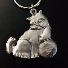 Pewter Cat Kitten Kitty Yarn Silver Metal Keychain
