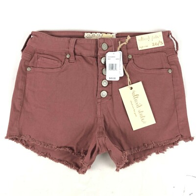 $50 Afraid State Women Pink Button Fly Denim Shorts size 26/3 NWT