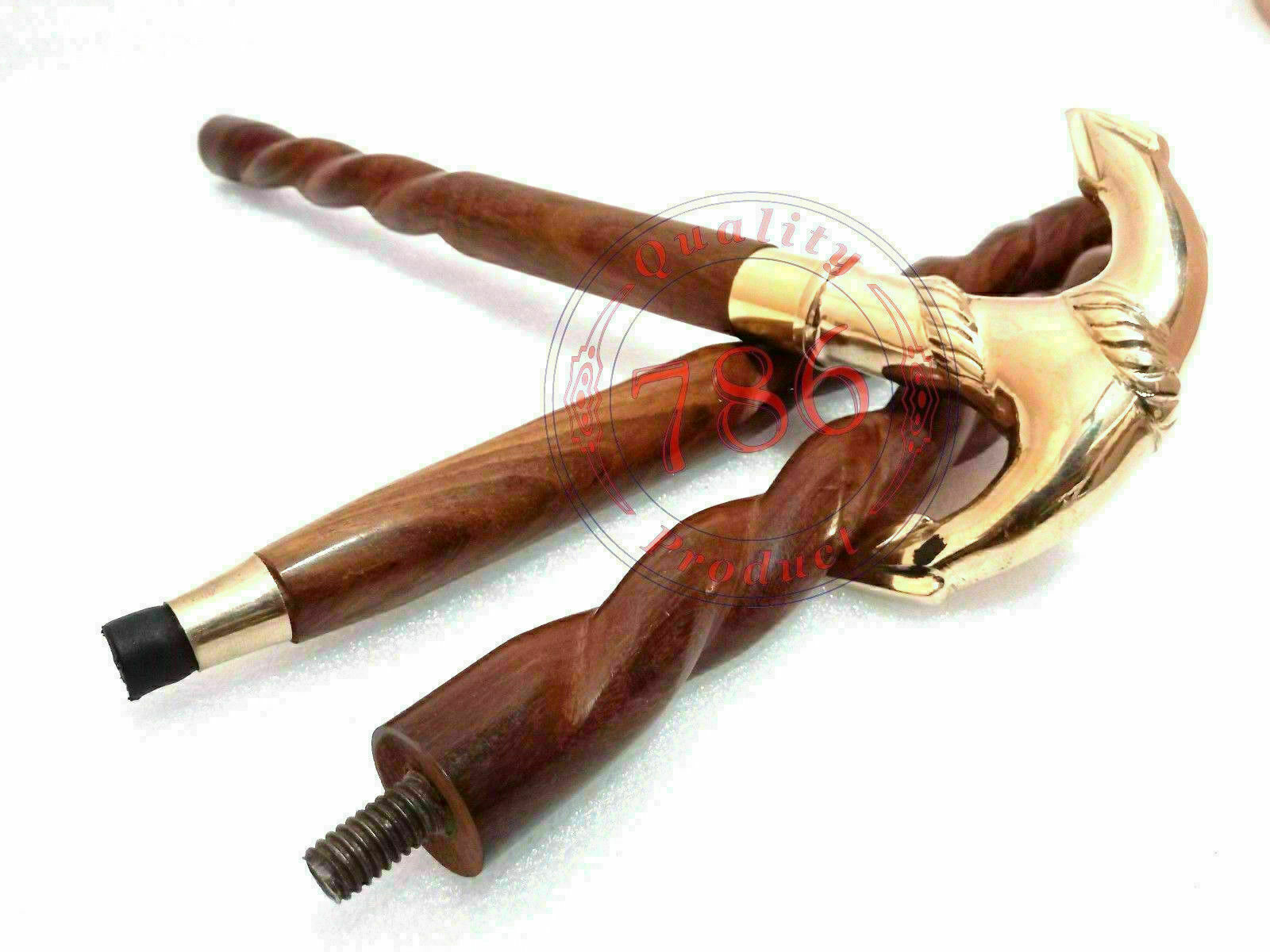 Antique Brass Anchor Head Solid Handle Walking St… - image 2