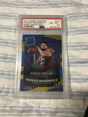 2017 Panini Donruss Patrick Mahomes II Press Proof Gold #’d 36/50 PSA 8.5 NM MT+