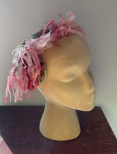 Vintage Women's Velvet Leaves Headband Hat With Pink Flowers One size fits most