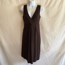 E-137 Ann Taylor Brown Pleated Detail Sleeveless MIDI Summer Dress Size XS