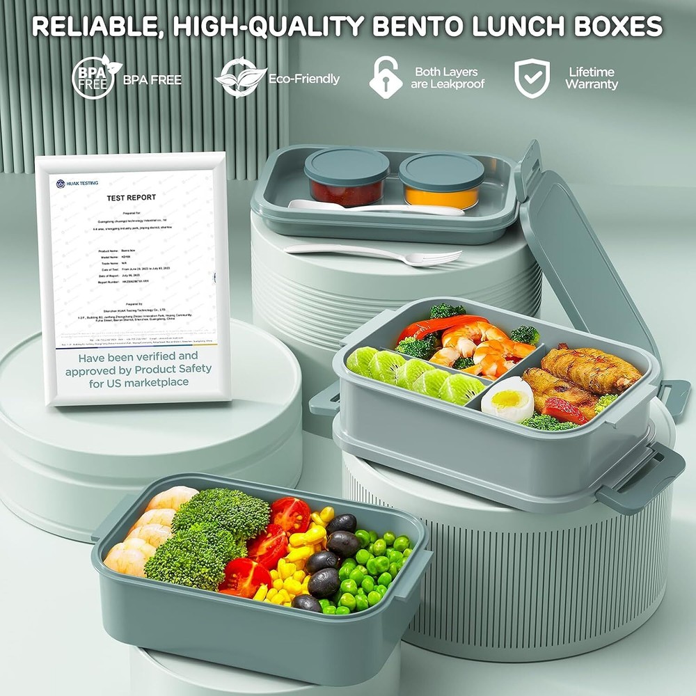 74OZ Stackable Bento Lunch Box for Adults - All-In-One Meal Prep Containers