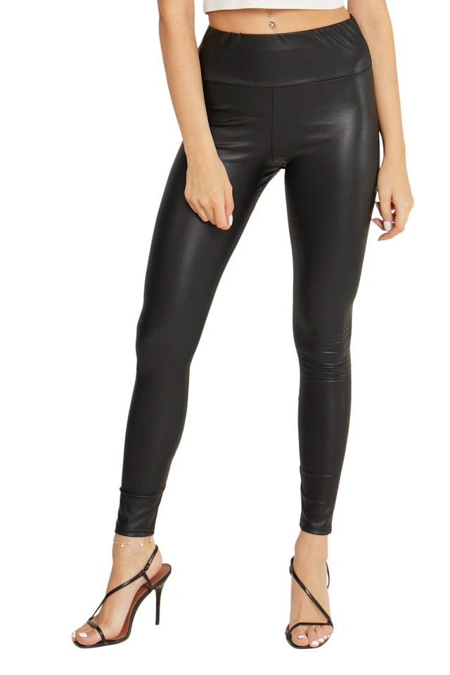 WOMEN Wet Look highwaist PU PVC Shiny Paper Faux Leather Look Trousers Leggings - Image 3 of 4