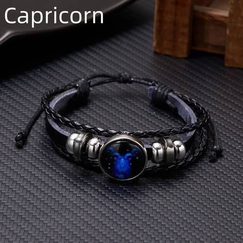 Luminous Zodiac Sign Charm Bracelets for Men & Women - Vintage Leather Wrap - Bild 17 von 24