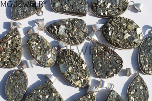 100 Stück Menge Natürlich Pyrit Druzy Quarz Edelstein Versilbert Blende Anhänger - Bild 2 von 5