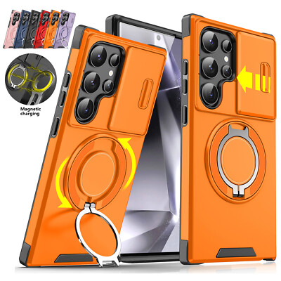 For Samsung Galaxy S25 S24 Ultra S23+ S22 Magnetic Ring Holder Slide Camera Case