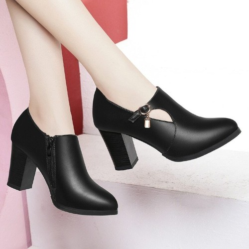 Zapatos De Tacón Alto Sólido Para Mujer Botas De Cuero Bombas Elegante  Invierno | eBay