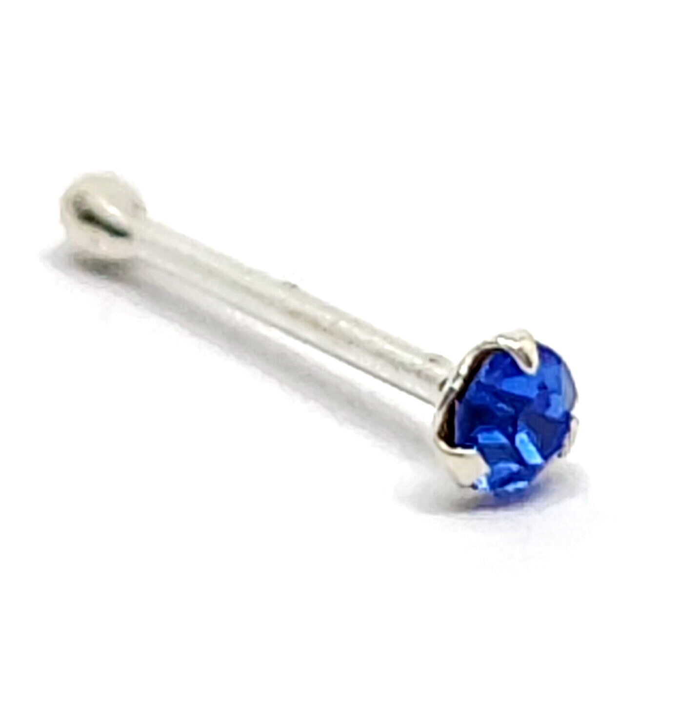 Nose Stud Sapphire Tiny Tri Claw Set Gemstone 22g (0.6mm) 925 Silver Ball End
